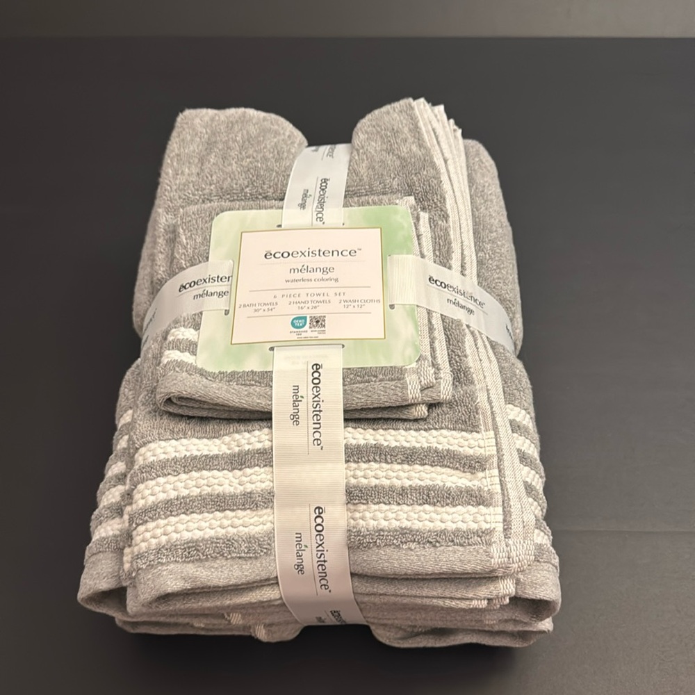 6pc Ecoexistence Mélange Bath Towel Set - Waterless Coloring  - Heathergrey - Picture 8 of 8